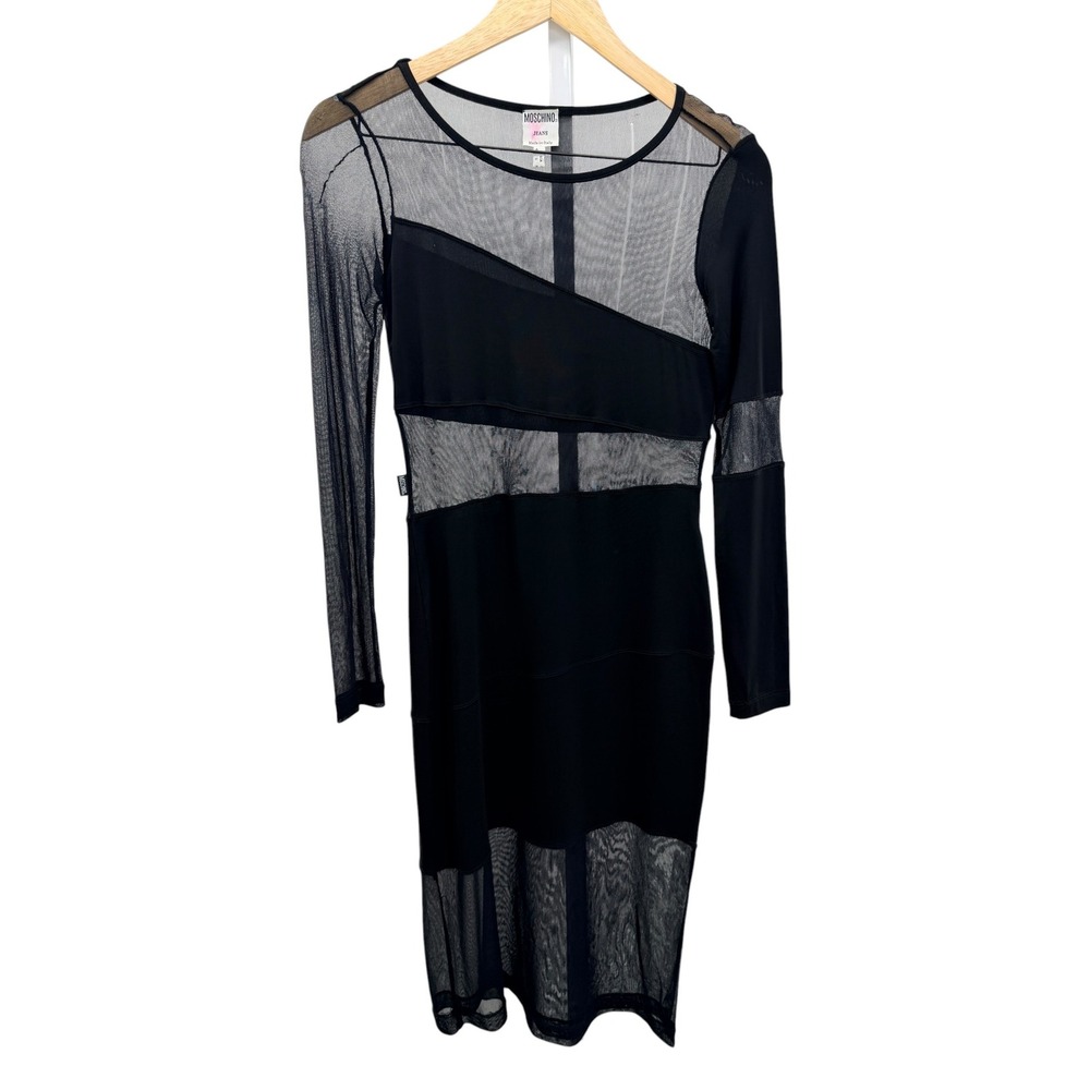 Vtg Moschino Jeans Sheer Mesh Illusion Bodycon Dress 6 40 Whimsigoth Runway Flaw